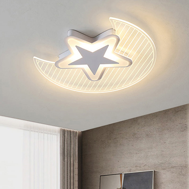 Crescent and Star LED Flush Light Nordic Acrylic Bedroom Ceiling Mounted Light Fixture White 20.5