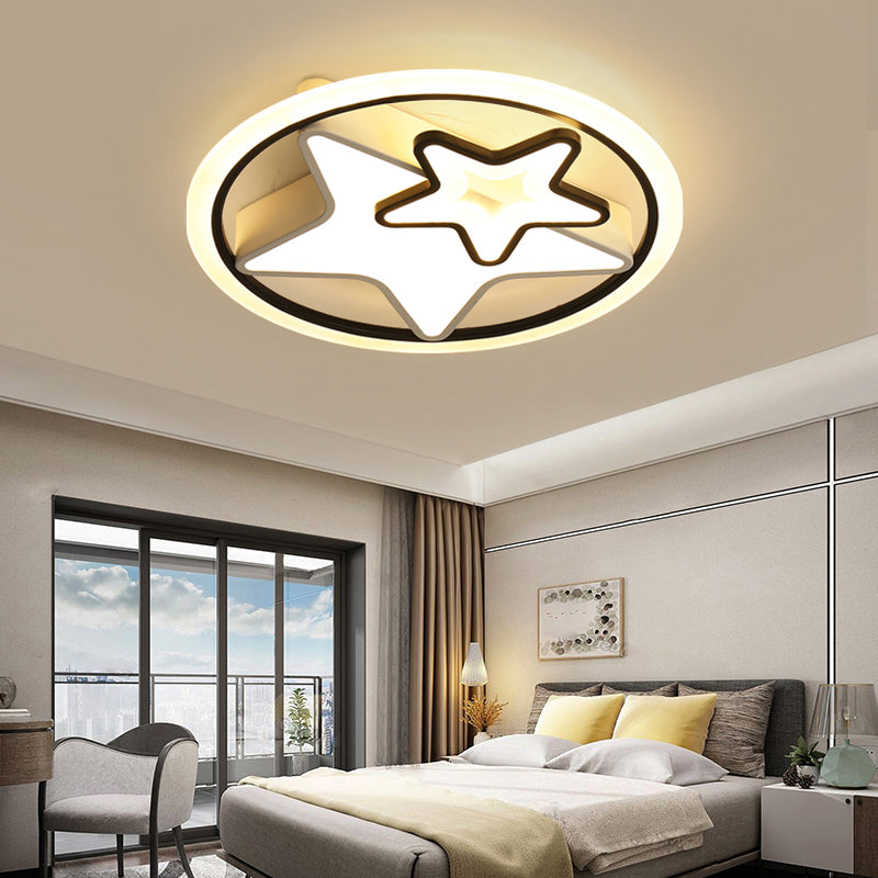 Star Kids Bedroom Ceiling Lamp Metal Cartoon LED Round Flush Light Fixture in Black Clearhalo 'Ceiling Lights' 'Close To Ceiling Lights' 'Close to ceiling' 'Flush mount' Lighting' 2423524