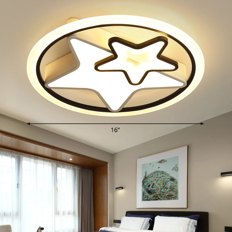 Star Kids Bedroom Ceiling Lamp Metal Cartoon LED Round Flush Light Fixture in Black Black 16