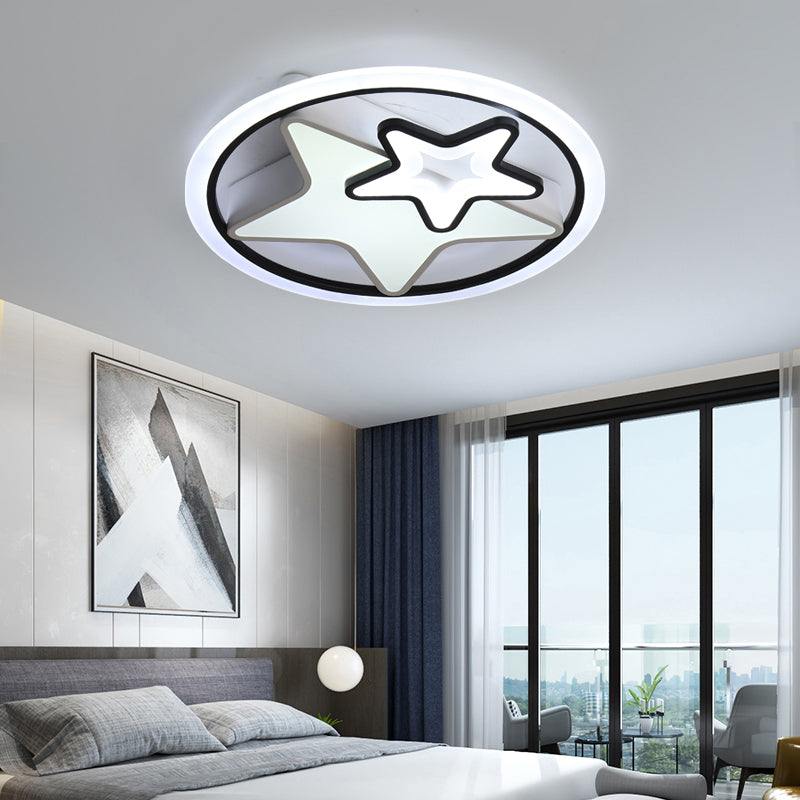 Star Kids Bedroom Ceiling Lamp Metal Cartoon LED Round Flush Light Fixture in Black Clearhalo 'Ceiling Lights' 'Close To Ceiling Lights' 'Close to ceiling' 'Flush mount' Lighting' 2423529