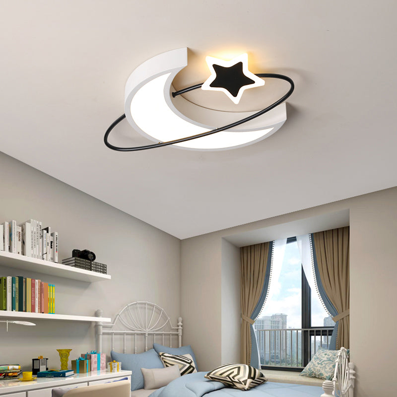 Minimalist Moon and Star Ceiling Light Acrylic Bedroom LED Flush Mount Lamp in Black-White Clearhalo 'Ceiling Lights' 'Close To Ceiling Lights' 'Close to ceiling' 'Flush mount' Lighting' 2423548