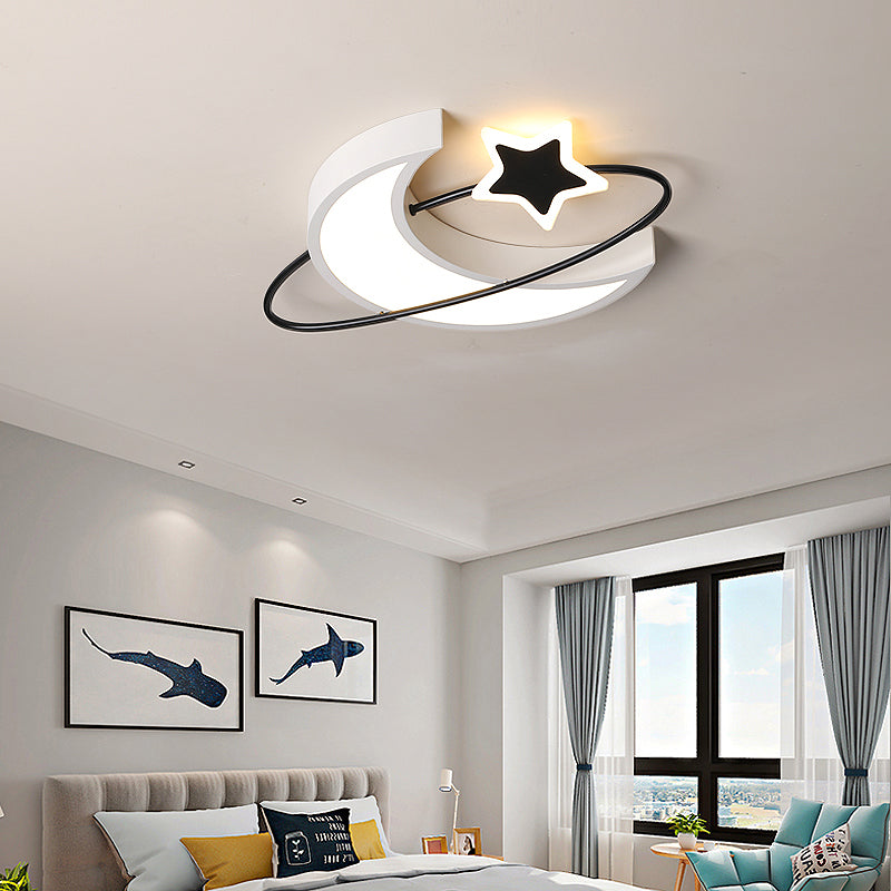 Minimalist Moon and Star Ceiling Light Acrylic Bedroom LED Flush Mount Lamp in Black-White Clearhalo 'Ceiling Lights' 'Close To Ceiling Lights' 'Close to ceiling' 'Flush mount' Lighting' 2423551