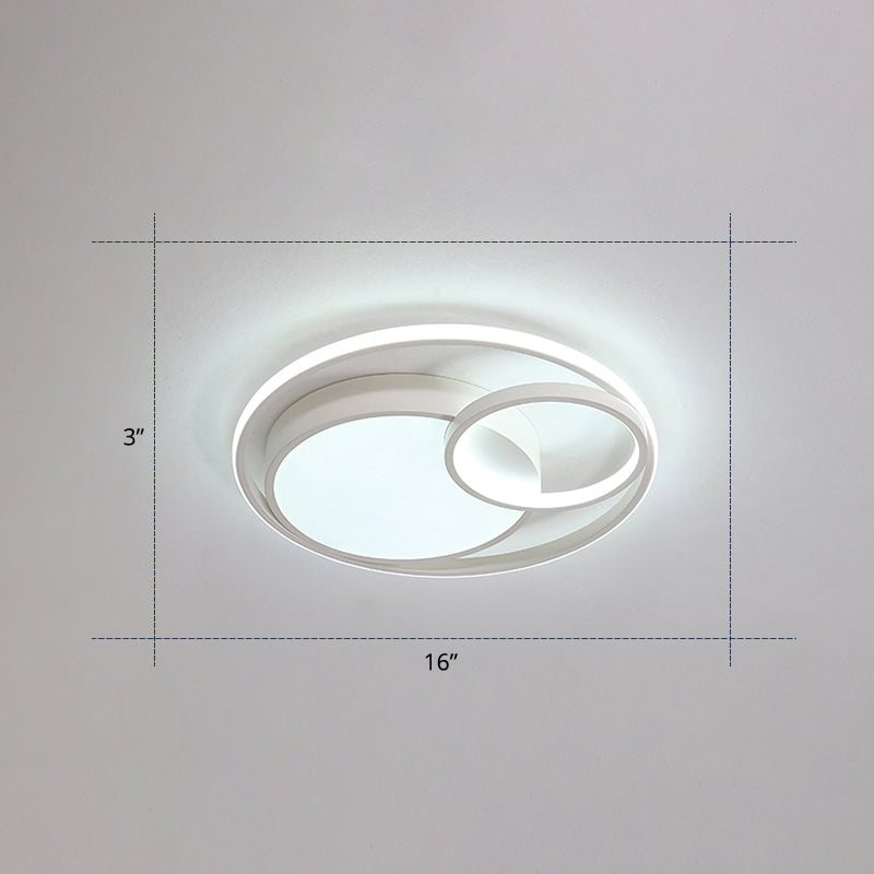 Circular Led Flush Mount Light Fixture Contemporary Acrylic Bedroom Ceiling Lamp White 16