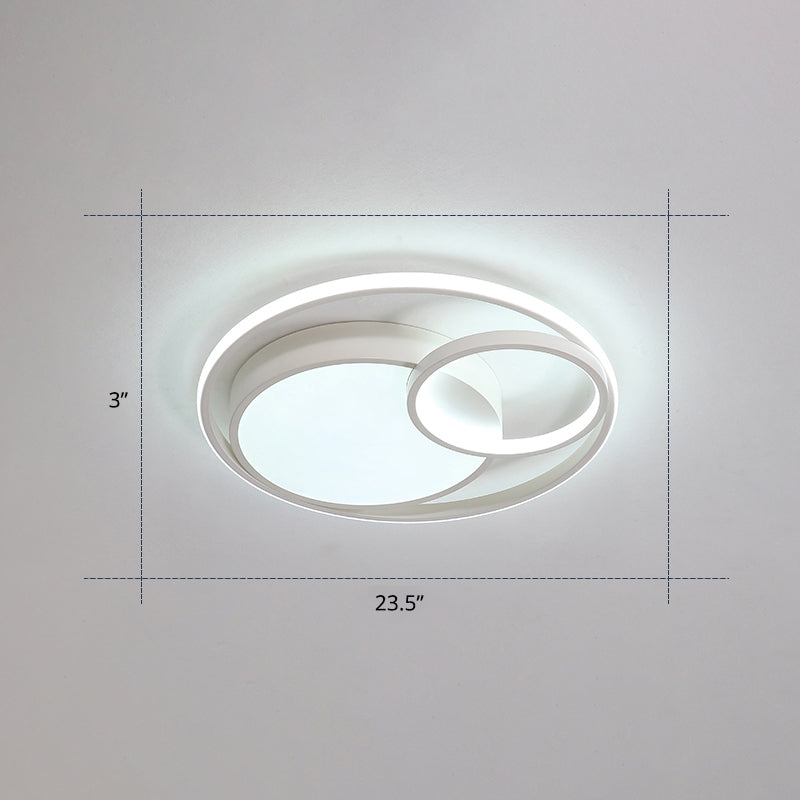 Circular Led Flush Mount Light Fixture Contemporary Acrylic Bedroom Ceiling Lamp White 23.5