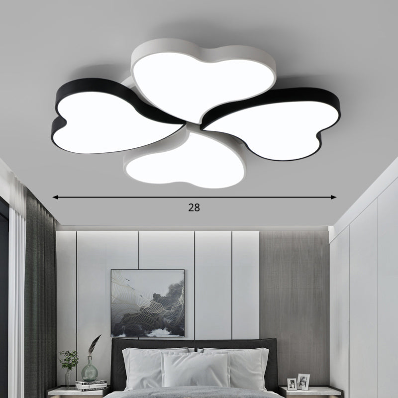 Black-White Clover Shaped Flush Mount Lighting Nordic LED Metal Ceiling Fixture for Bedroom White 28.5