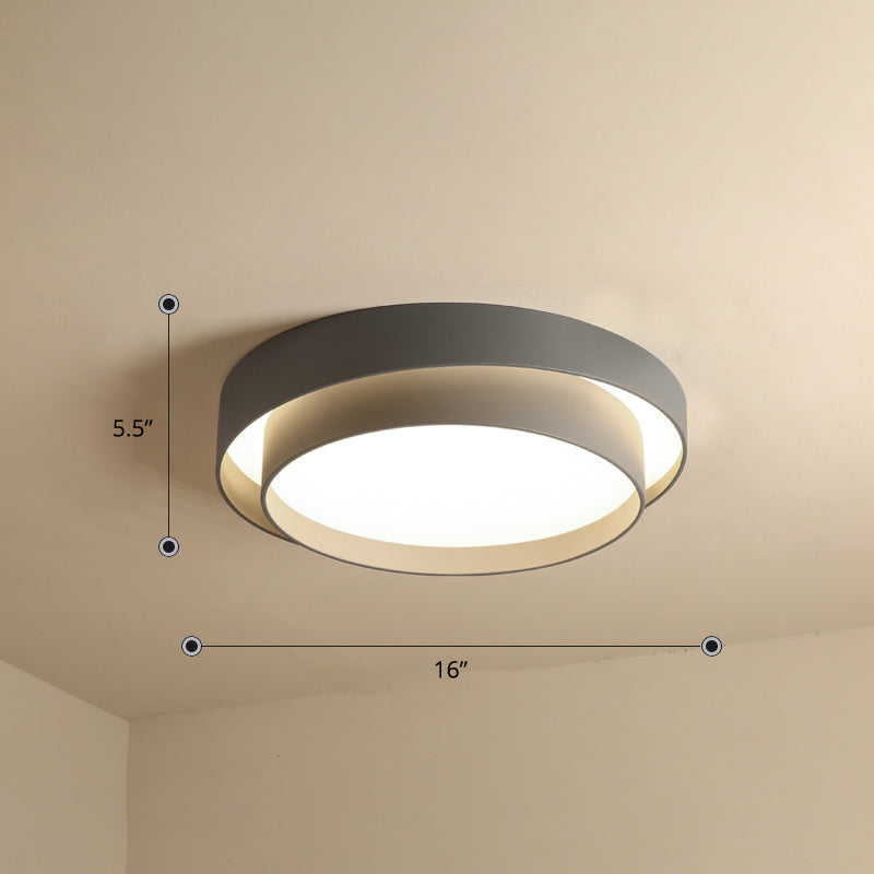 Metal 2-Layer Flush Mount Ceiling Light Fixture Nordic LED Flushmount Lighting for Bedroom Grey 16