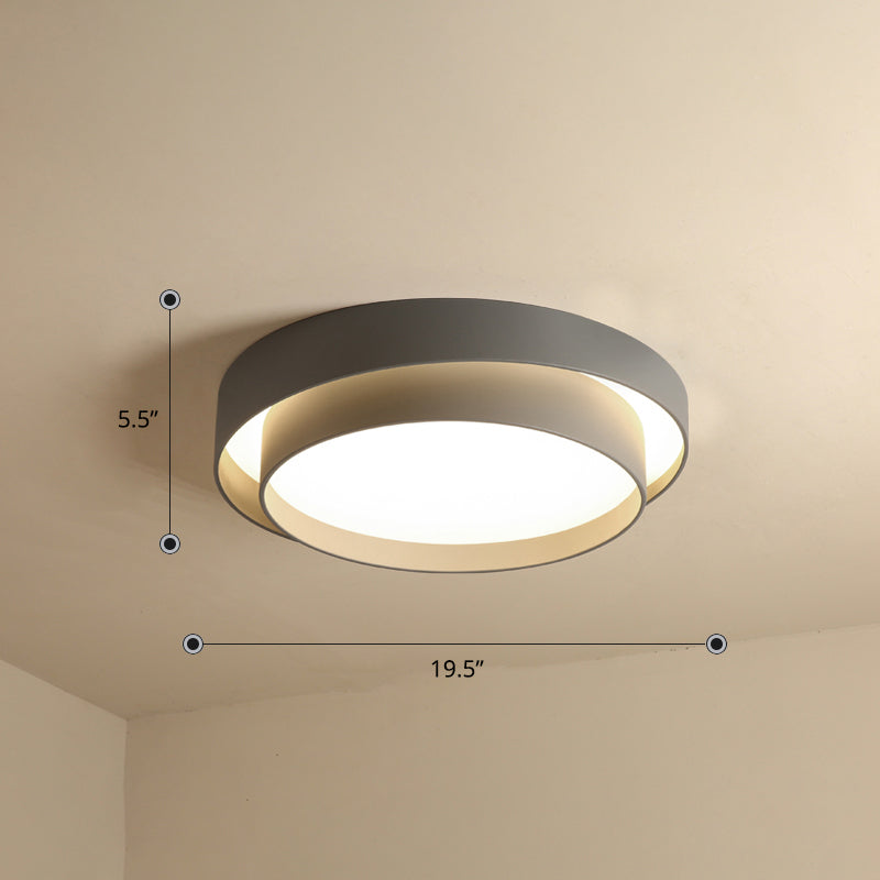 Metal 2-Layer Flush Mount Ceiling Light Fixture Nordic LED Flushmount Lighting for Bedroom Grey 19.5