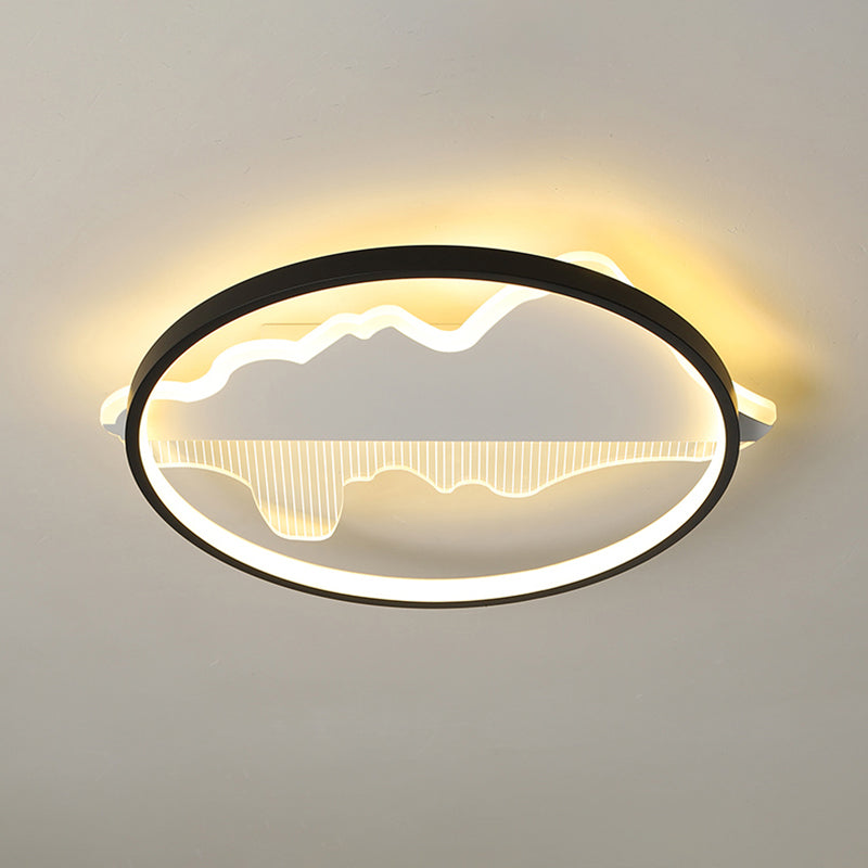 Minimalist Loop Shaped Ceiling Flush Light Modern Black Finish LED Flushmount for Bedroom Black Remote Control Stepless Dimming Clearhalo 'Ceiling Lights' 'Close To Ceiling Lights' 'Close to ceiling' 'Flush mount' Lighting' 2423644