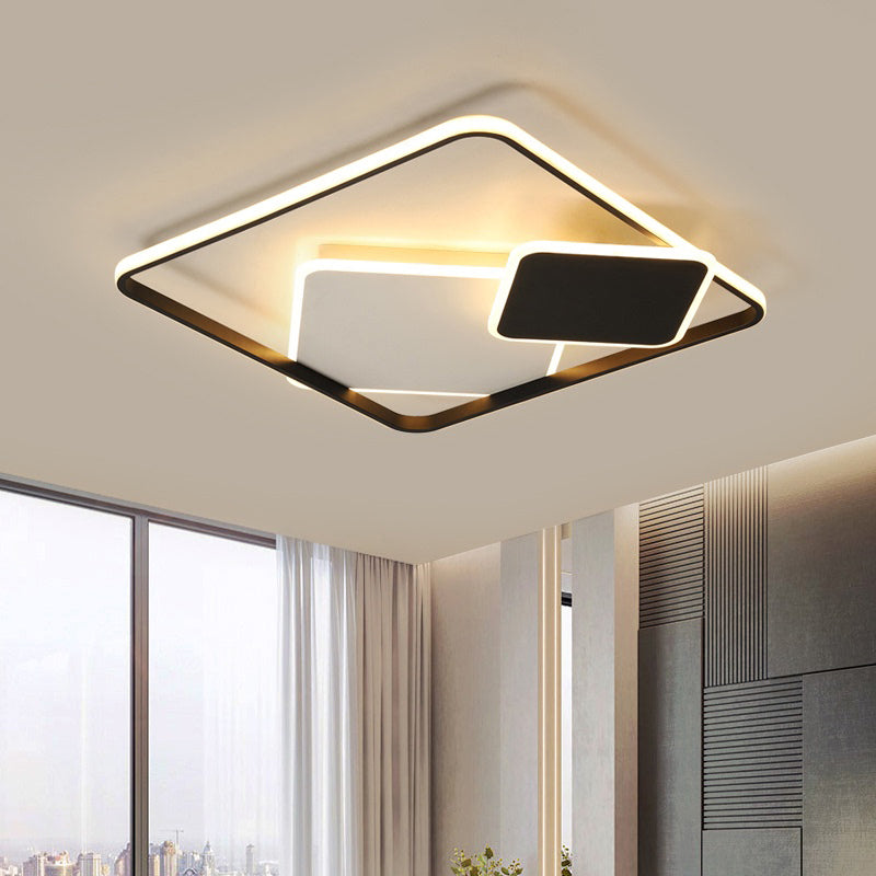 Black and White Square Flush Mount Lamp Nordic LED Acrylic Ceiling Mounted Light for Bedroom Clearhalo 'Ceiling Lights' 'Close To Ceiling Lights' 'Close to ceiling' 'Flush mount' Lighting' 2423652