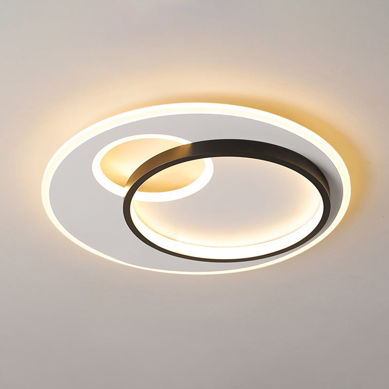 Halo Metal Flush Ceiling Light Fixture Simplicity Black-White LED Flush Mount for Bedroom Black-White Round Clearhalo 'Ceiling Lights' 'Close To Ceiling Lights' 'Close to ceiling' 'Flush mount' Lighting' 2423659