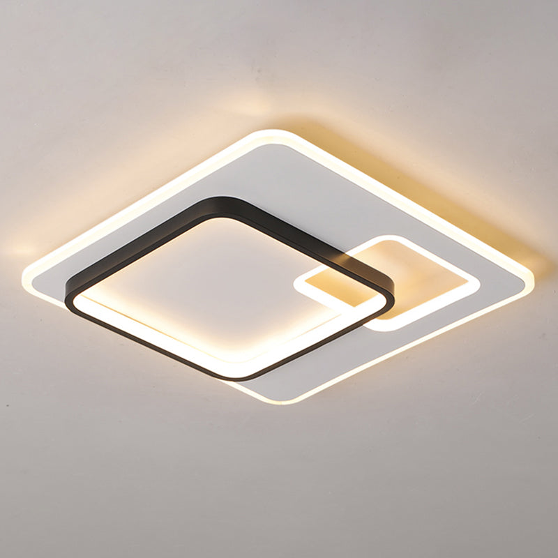 Halo Metal Flush Ceiling Light Fixture Simplicity Black-White LED Flush Mount for Bedroom Black-White Square Plate Clearhalo 'Ceiling Lights' 'Close To Ceiling Lights' 'Close to ceiling' 'Flush mount' Lighting' 2423662