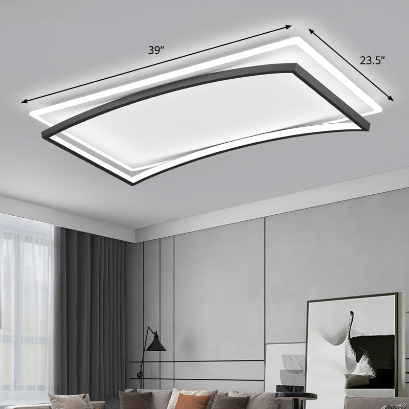 Curved Living Room Flush Mount Lighting Metal Simple Style Ceiling Fixture in Black and White White 39.5