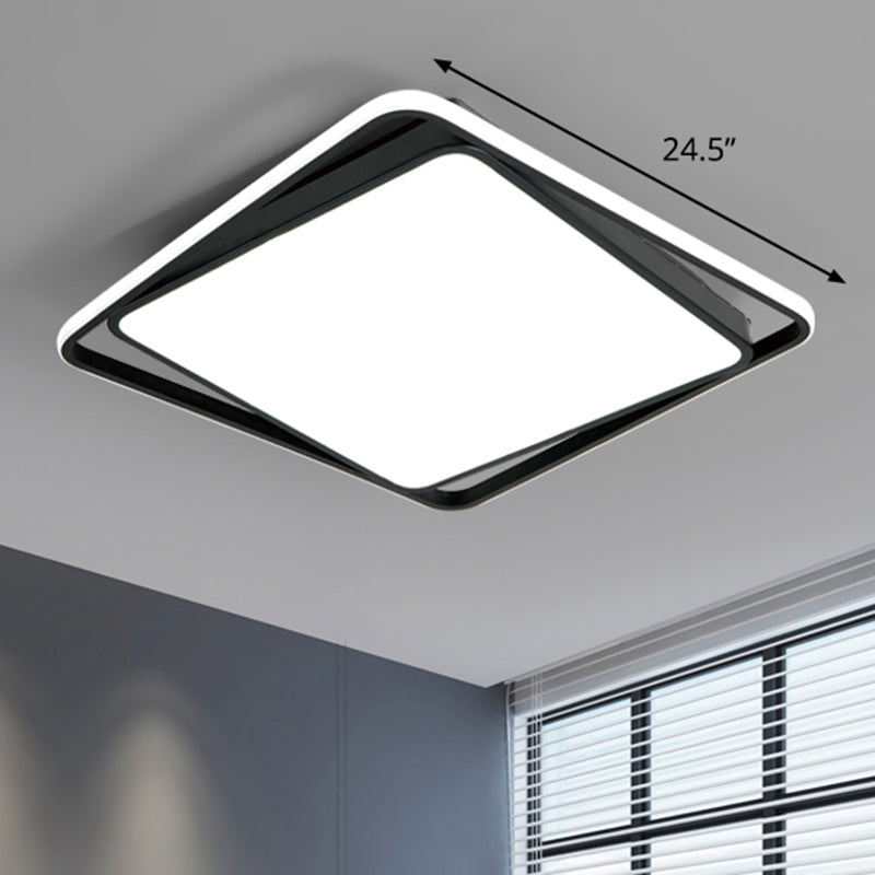 Square Led Surface Mount Ceiling Light Nordic Acrylic Black Flushmount Light for Bedroom Black 24.5