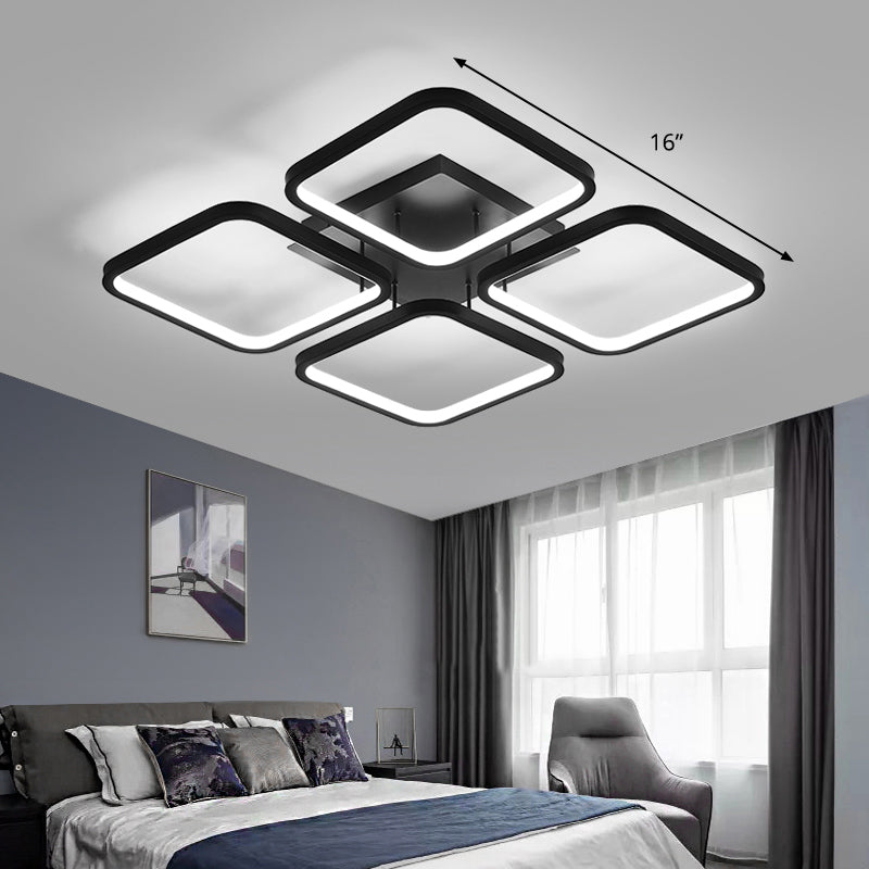 Black Square Semi Flush Light Simplicity LED Aluminum Ceiling Flush Mount Light for Bedroom Black 16