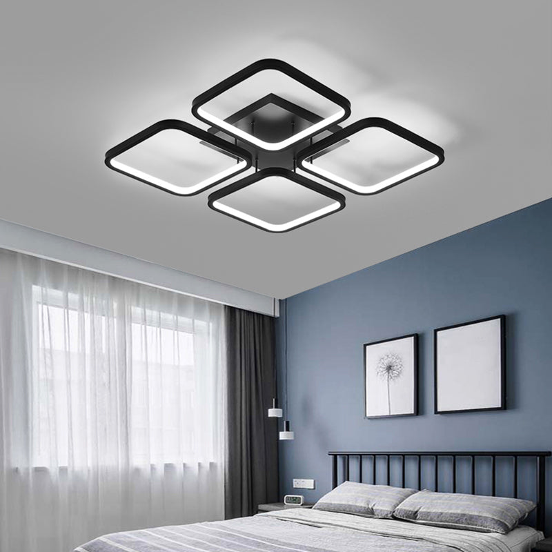 Black Square Semi Flush Light Simplicity LED Aluminum Ceiling Flush Mount Light for Bedroom Clearhalo 'Ceiling Lights' 'Close To Ceiling Lights' 'Close to ceiling' Lighting' 2423702