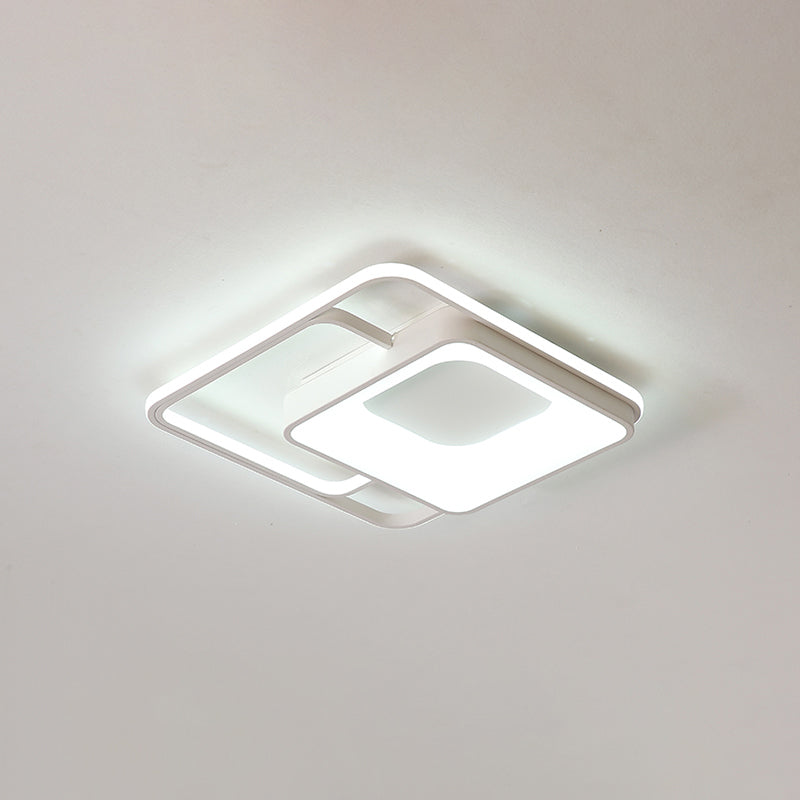 Square Flush Mount LED Light Minimalistic Acrylic Bedroom Ceiling Mount Lamp in White White 16