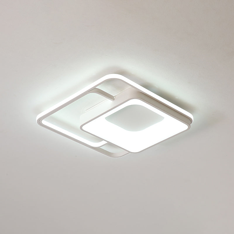 Square Flush Mount LED Light Minimalistic Acrylic Bedroom Ceiling Mount Lamp in White White 19.5