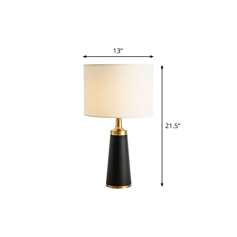 Cylindrical Fabric Table Light Contemporary 1 Head White-Black Night Lamp for Bedroom White 13.5