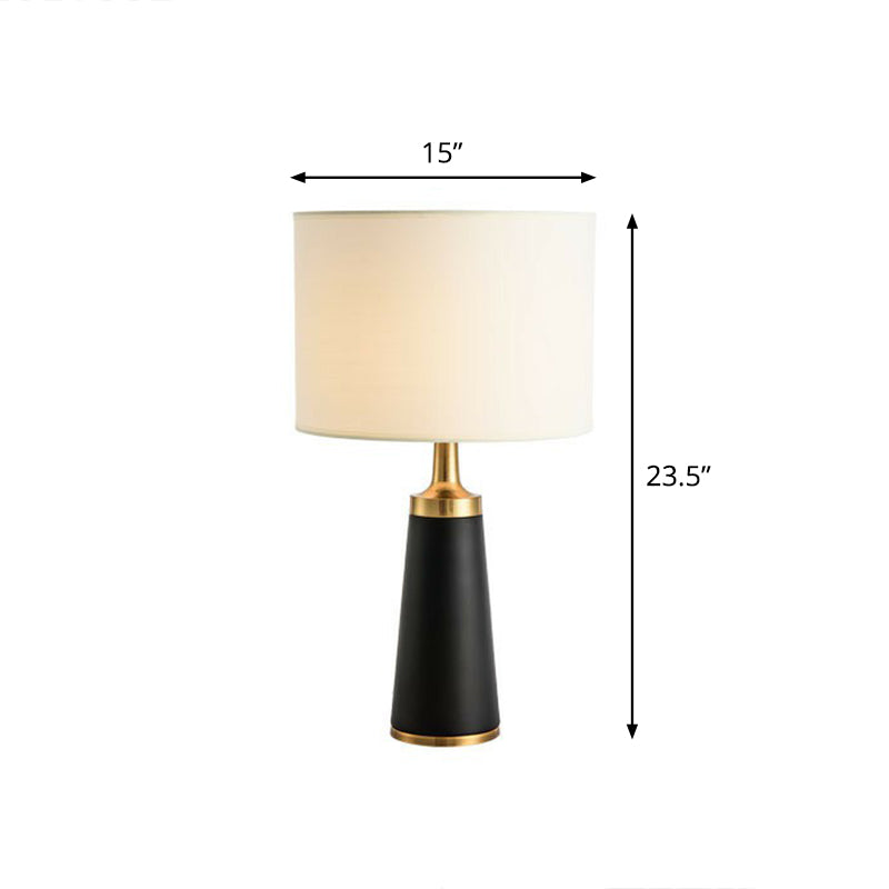 Cylindrical Fabric Table Light Contemporary 1 Head White-Black Night Lamp for Bedroom White 15