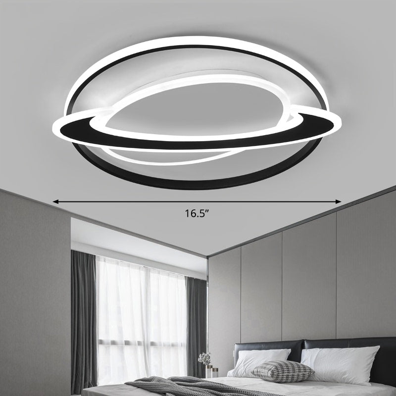 Ringed Planet Bedroom Ceiling Flush Light Acrylic Nordic LED Flush Mount Fixture in Black-White Black 16.5