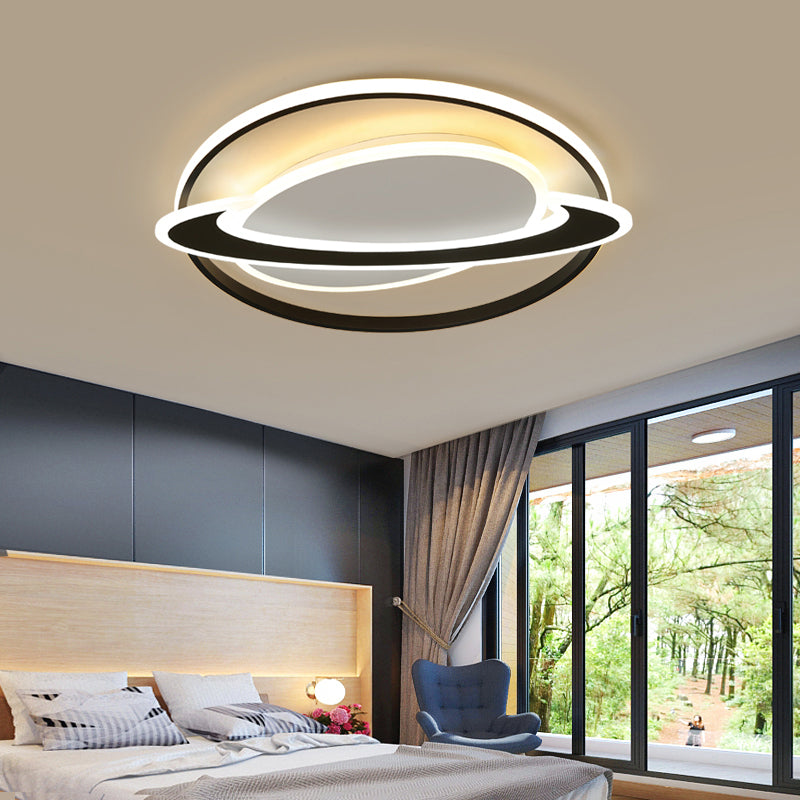 Ringed Planet Bedroom Ceiling Flush Light Acrylic Nordic LED Flush Mount Fixture in Black-White Clearhalo 'Ceiling Lights' 'Close To Ceiling Lights' 'Close to ceiling' 'Flush mount' Lighting' 2424046