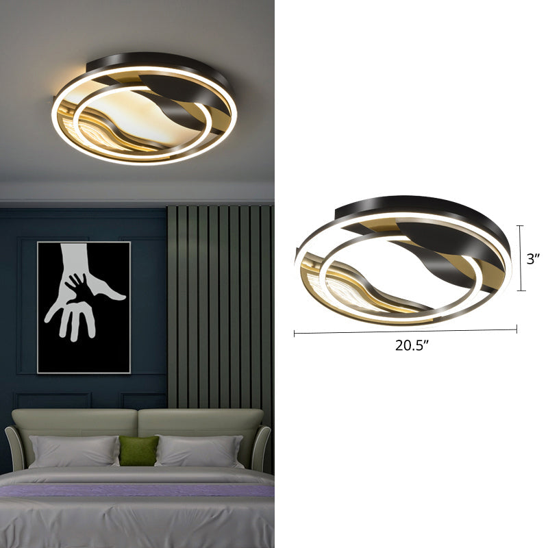 Black-Gold Loop Flush Mount Lamp Postmodern LED Metal Flushmount Lighting for Bedroom Black 20.5