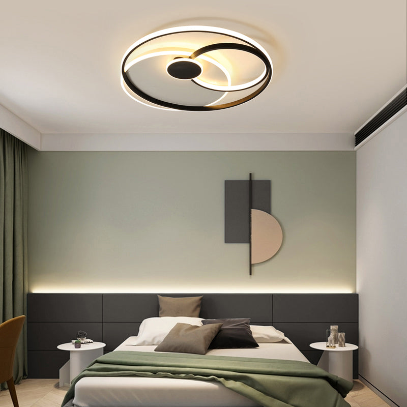 Circle Shaped Ceiling Flush Light Nordic Metal LED Bedroom Flushmount in Black and White Clearhalo 'Ceiling Lights' 'Close To Ceiling Lights' 'Close to ceiling' 'Flush mount' Lighting' 2424063