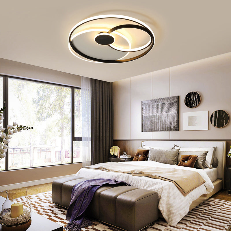 Circle Shaped Ceiling Flush Light Nordic Metal LED Bedroom Flushmount in Black and White Clearhalo 'Ceiling Lights' 'Close To Ceiling Lights' 'Close to ceiling' 'Flush mount' Lighting' 2424064