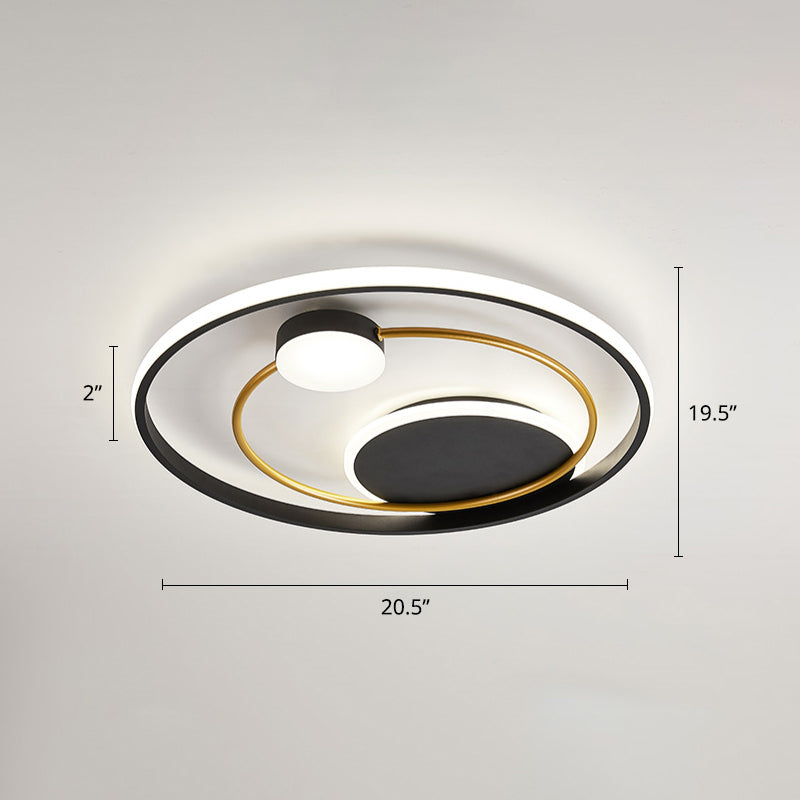 Metal Circular Flush Mount Led Light Postmodern Ceiling Mount Light Fixture for Bedroom Black 20.5