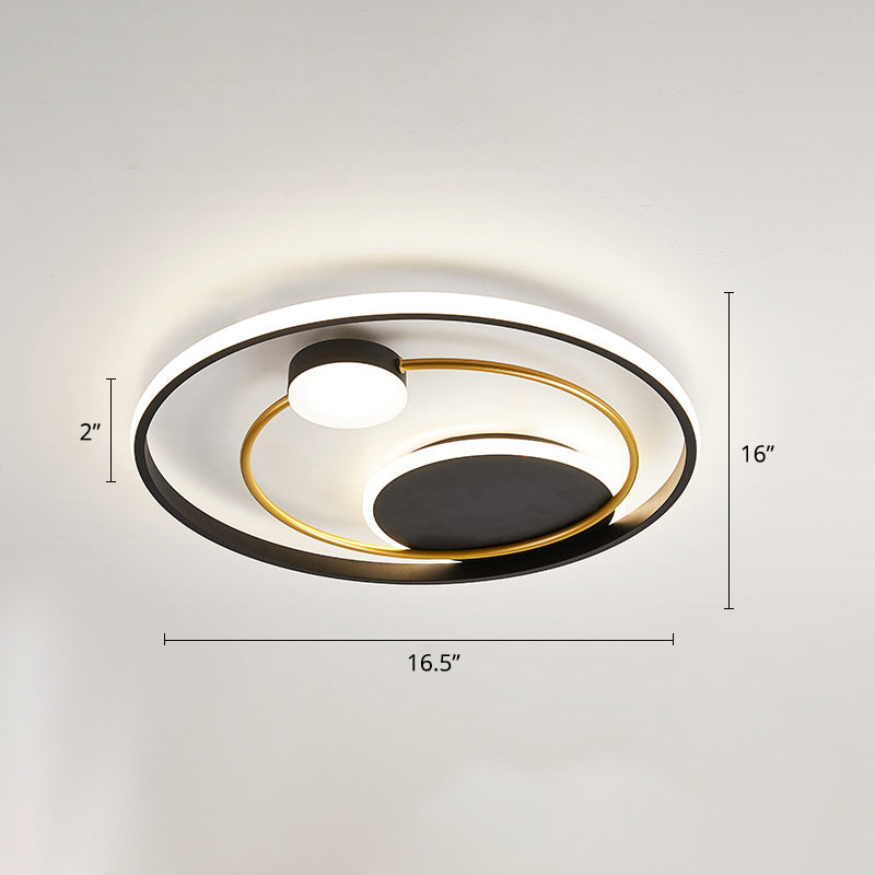 Metal Circular Flush Mount Led Light Postmodern Ceiling Mount Light Fixture for Bedroom Black 16.5