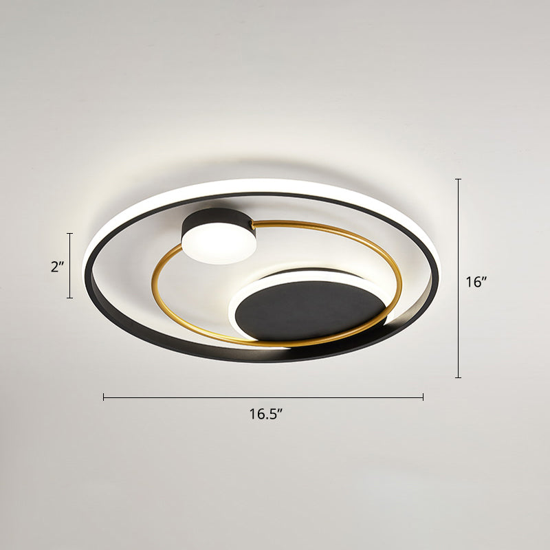 Metal Circular Flush Mount Led Light Postmodern Ceiling Mount Light Fixture for Bedroom Black 16.5