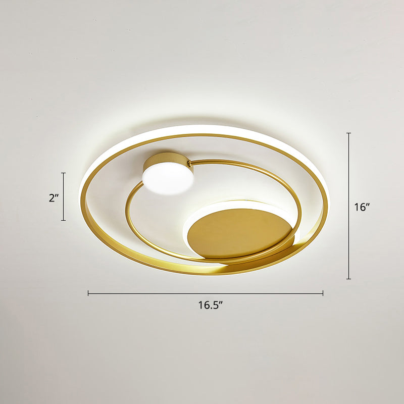 Metal Circular Flush Mount Led Light Postmodern Ceiling Mount Light Fixture for Bedroom Gold 16.5