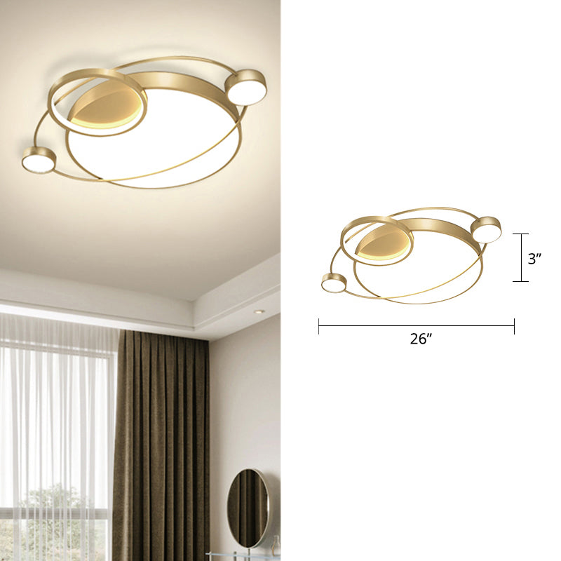 Orbit Shaped LED Ceiling Flush Mount Light Postmodern Metal Bedroom Flush Light Fixture Gold 26