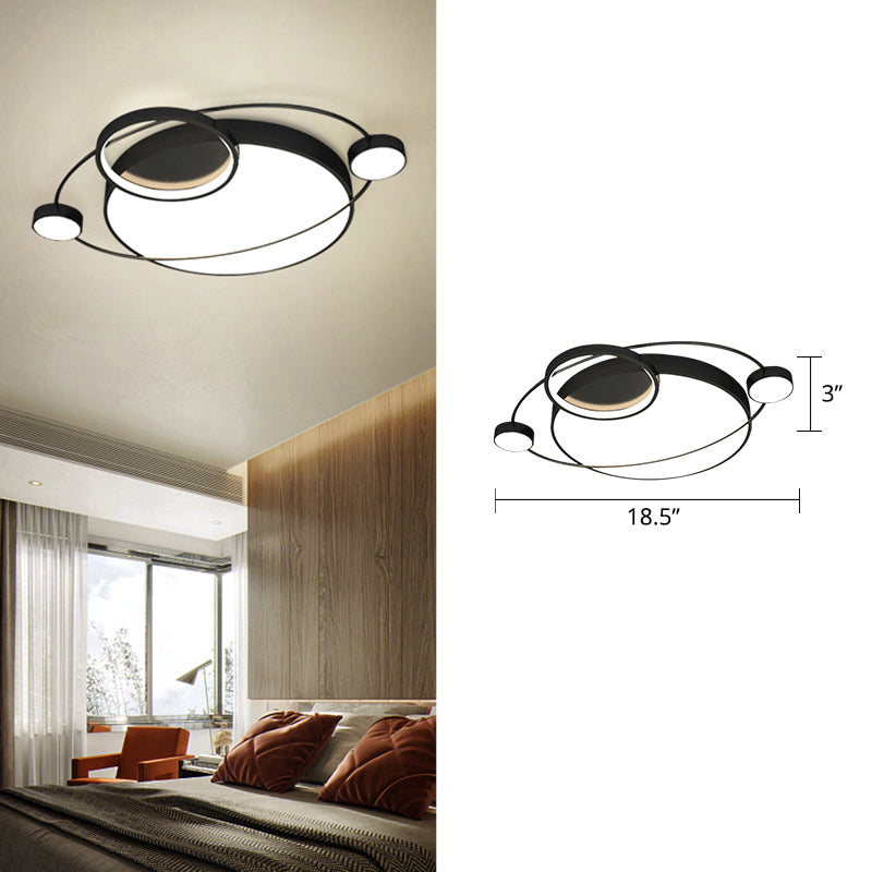 Orbit Shaped LED Ceiling Flush Mount Light Postmodern Metal Bedroom Flush Light Fixture Black 18.5