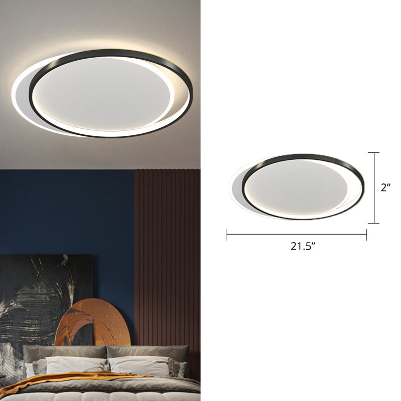 Halo Ring LED Flush Mount Light Simplicity Metal Bedroom Ceiling Mounted Fixture Black 21.5