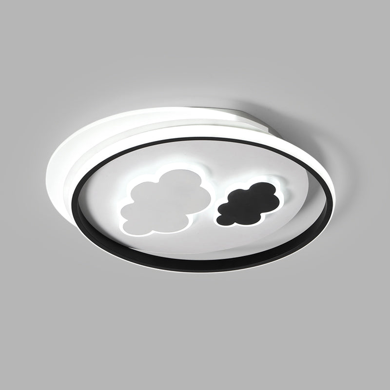 Cloud Child Room Flush Mount Ceiling Light Acrylic Minimalistic LED Flush Light Fixture in Black-White Black-White 18