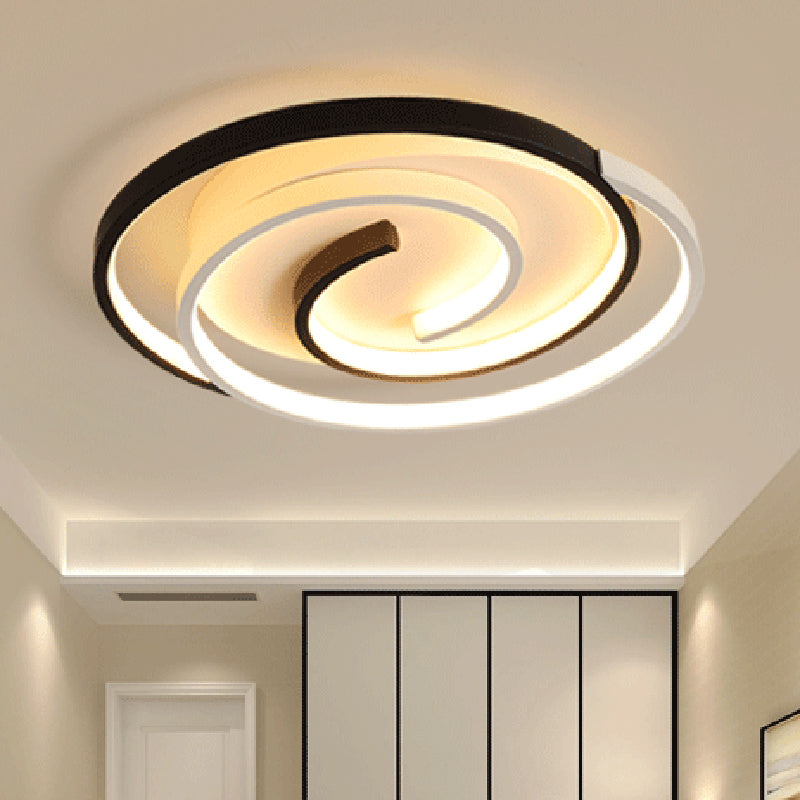 Black and White Swirl Ceiling Light Simple Metal LED Flush Mount Lighting Fixture for Bedroom Black-White 18