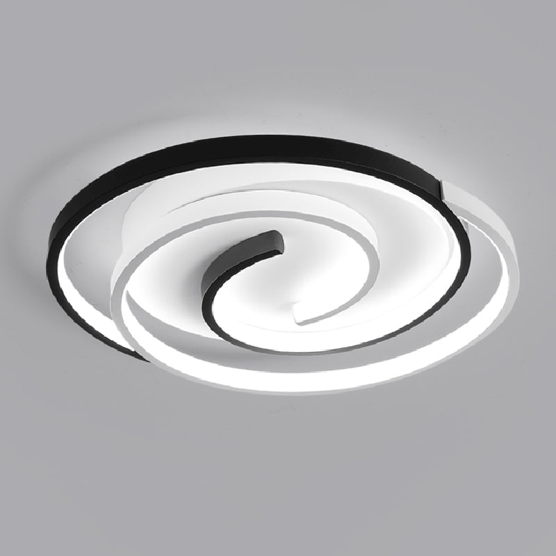 Black and White Swirl Ceiling Light Simple Metal LED Flush Mount Lighting Fixture for Bedroom Black-White 21.5