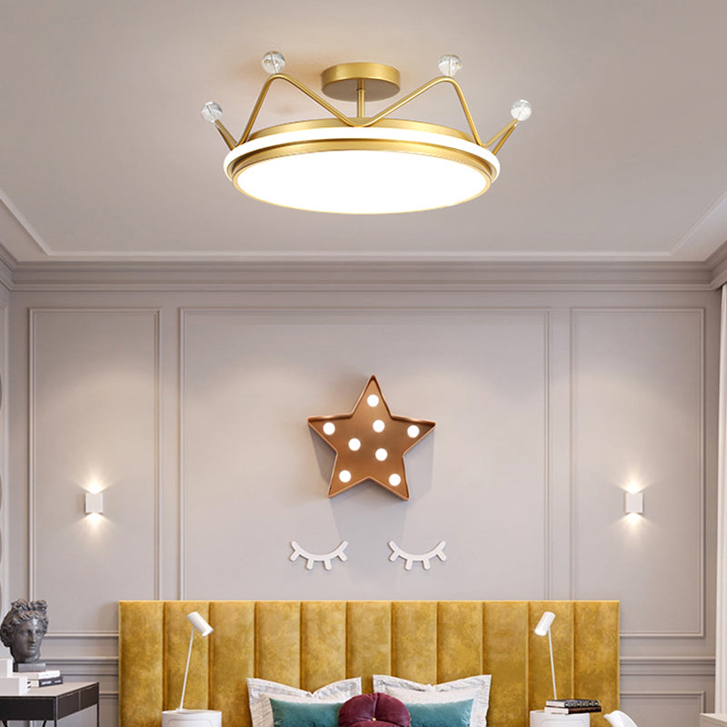 Crown Shaped Childrens Room Flush Ceiling Light Metal Cartoon LED Flush Mount Fixture Clearhalo 'Ceiling Lights' 'Close To Ceiling Lights' 'Close to ceiling' 'Semi-flushmount' Lighting' 2424261