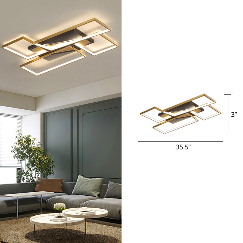 Black-Gold Rectangle Ceiling Fixture Simplicity LED Metal Flush Mount Lamp for Living Room Black 35.5