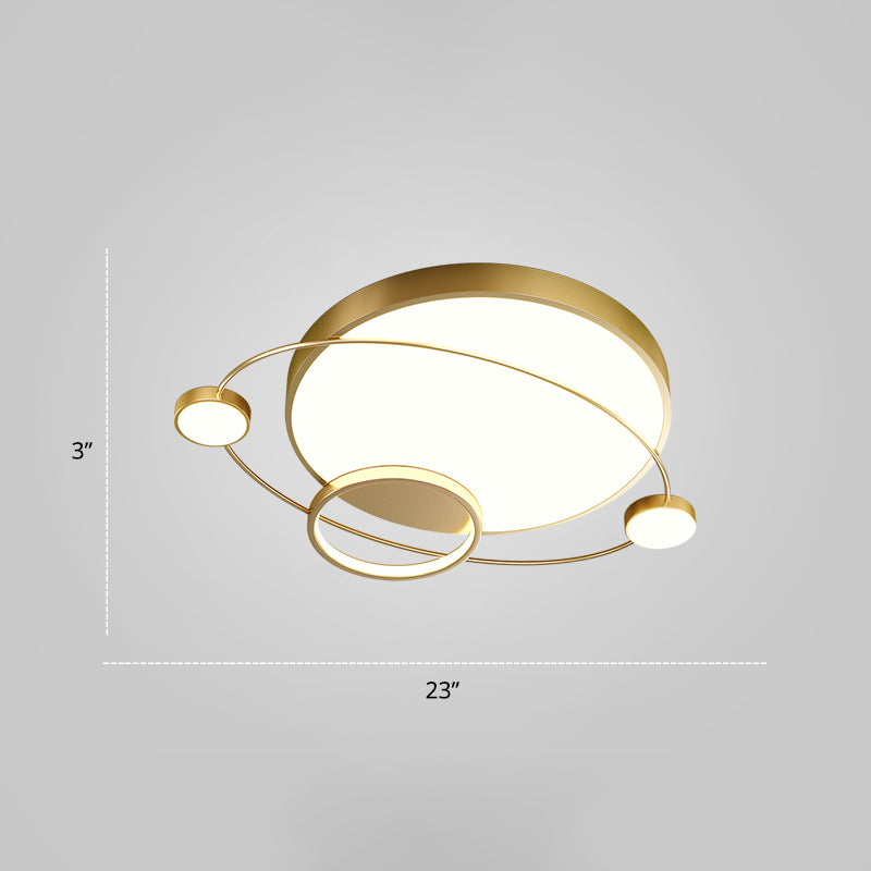 Orbit Shape Bedroom LED Ceiling Lamp Acrylic Minimalistic Flush Mount Lighting Fixture Gold 23