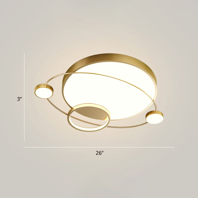 Orbit Shape Bedroom LED Ceiling Lamp Acrylic Minimalistic Flush Mount Lighting Fixture Gold 26