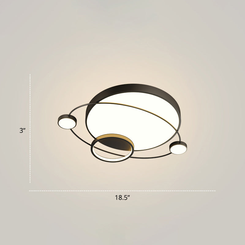 Orbit Shape Bedroom LED Ceiling Lamp Acrylic Minimalistic Flush Mount Lighting Fixture Black 18.5