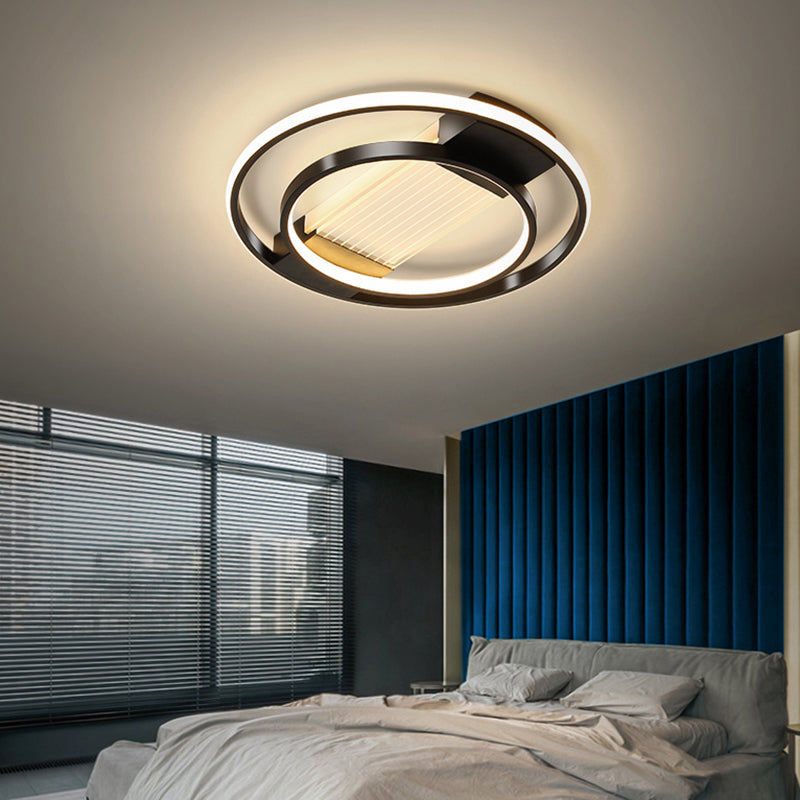 Halo Bedroom Flush Ceiling Light Metallic Simple Style LED Flushmount Lighting in Black Clearhalo 'Ceiling Lights' 'Close To Ceiling Lights' 'Close to ceiling' 'Flush mount' Lighting' 2424303