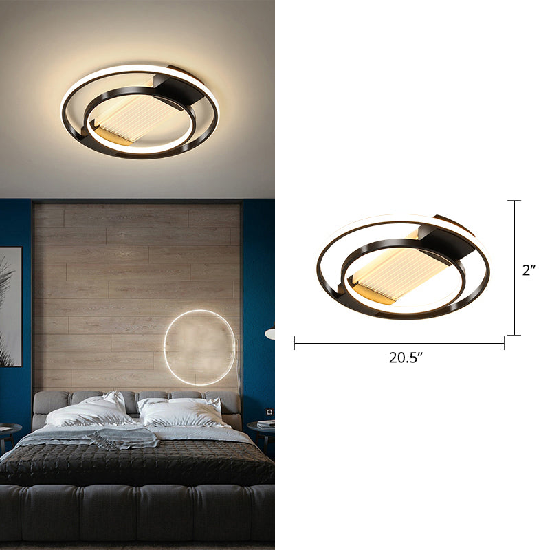 Halo Bedroom Flush Ceiling Light Metallic Simple Style LED Flushmount Lighting in Black Black 20.5