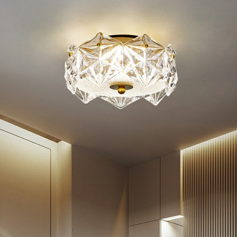 Round LED Surface Mount Ceiling Light Modern Crystal Hexagon Clear Flush Mount Light for Living Room Clearhalo 'Ceiling Lights' 'Close To Ceiling Lights' 'Close to ceiling' 'Semi-flushmount' Lighting' 2424326