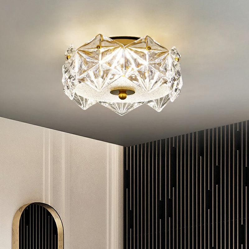 Round LED Surface Mount Ceiling Light Modern Crystal Hexagon Clear Flush Mount Light for Living Room Clearhalo 'Ceiling Lights' 'Close To Ceiling Lights' 'Close to ceiling' 'Semi-flushmount' Lighting' 2424327