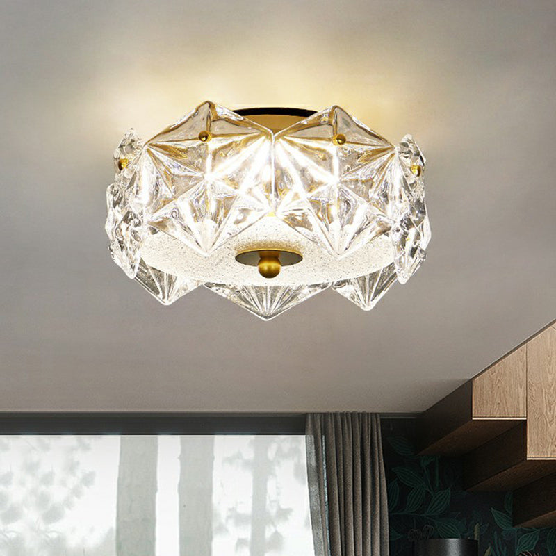 Round LED Surface Mount Ceiling Light Modern Crystal Hexagon Clear Flush Mount Light for Living Room Clearhalo 'Ceiling Lights' 'Close To Ceiling Lights' 'Close to ceiling' 'Semi-flushmount' Lighting' 2424328