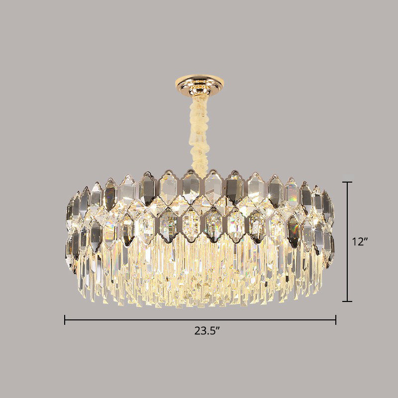 Tiered Ceiling Chandelier Modern Luxurious Smoke Grey Crystal Hanging Light for Living Room Smoke Gray Round Clearhalo 'Ceiling Lights' 'Chandeliers' 'Modern Chandeliers' 'Modern' Lighting' 2424395