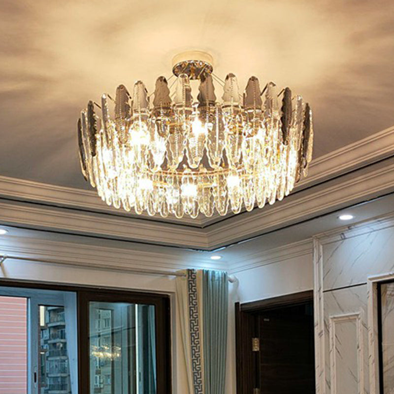 Modern Round Ceiling Hang Light Crystal Leaf 9 Bulbs Living Room Chandelier Light Fixture Clearhalo 'Ceiling Lights' 'Chandeliers' 'Modern Chandeliers' 'Modern' Lighting' 2424405